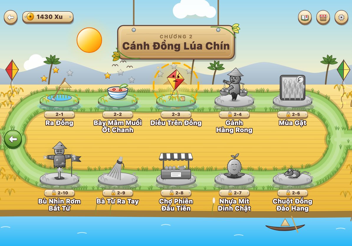 Bản đồ Chương 2, Cánh Đồng Lúa Chín: mười màn nối nhau dọc đường đê.